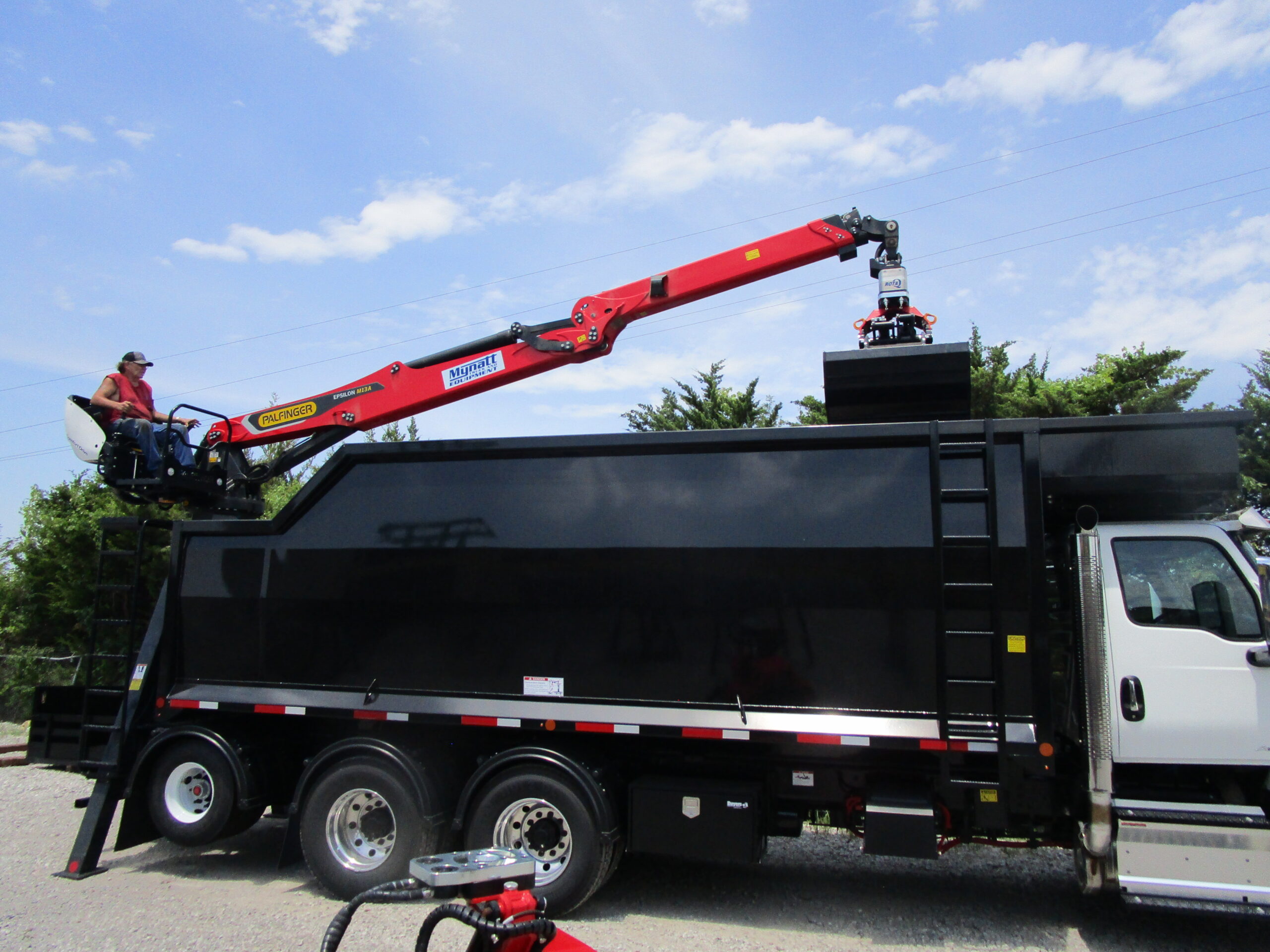 truck with trailer and crane for loading