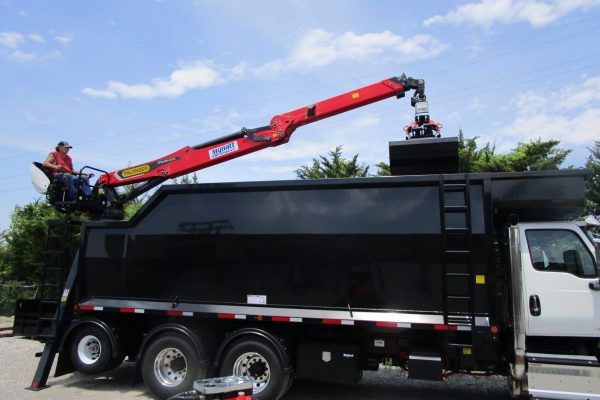 truck with trailer and crane for loading